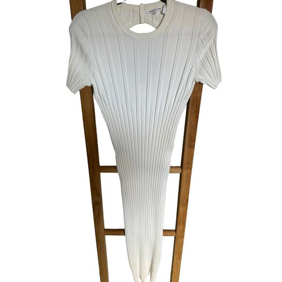 Helmut Lang Rib Knit Bodycon Midi Dress Open Back Short Sleeve Ivory Size Medium - Picture 3 of 13